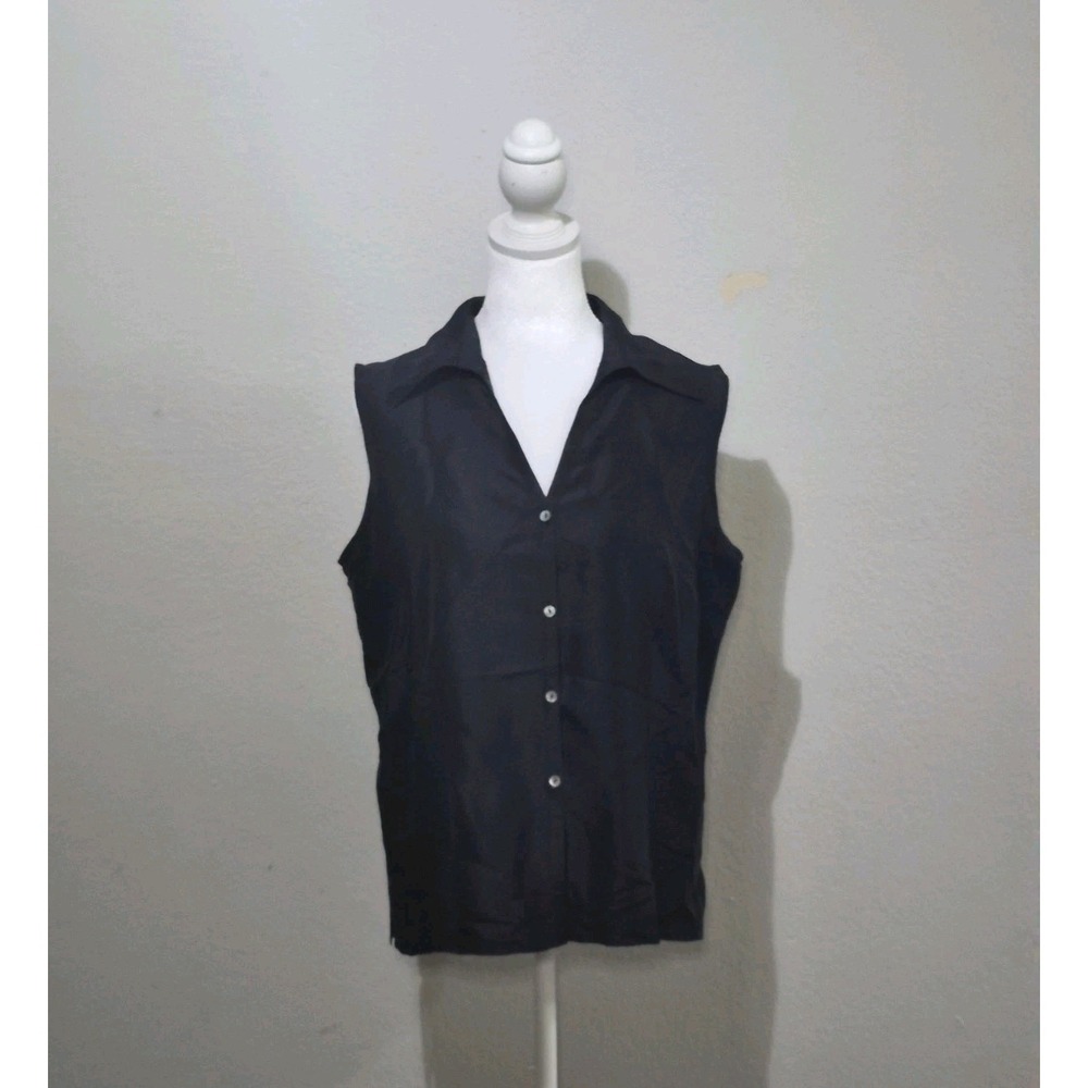 S.L.B. 100% Silk Sleeveless Top Black Sz Large minimalist classic elegant